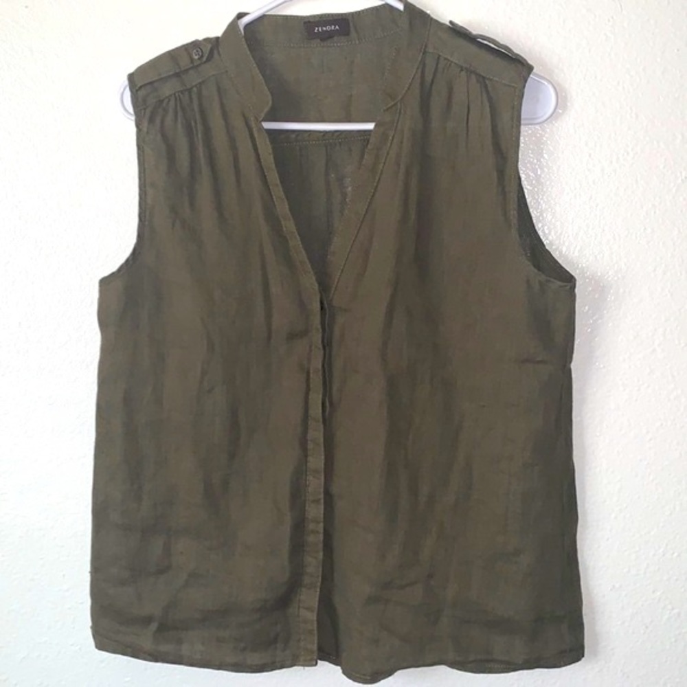 ZENDRA 100% LINEN SLEEVELESS BUTTONED UP SHIRT SIZE 42 (U.S SIZE 6)